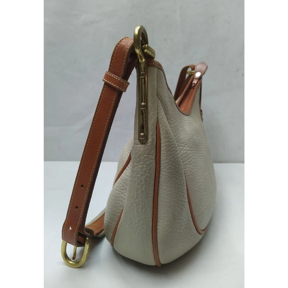 Dooney & Bourke Ivory Pebbled Leather Zipper Hobo Shoulder Bag - Vintage